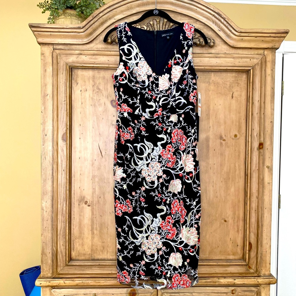 Jax Black Label embroidered sheath dress size 2 NWT